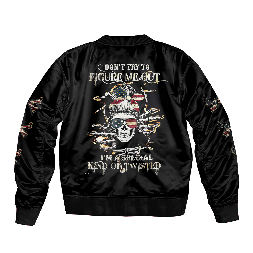 American Skull Sleeve Zip Bomber Jacket I Talk I Smile But Be Carefull When I Silent - Wonder Print Shop