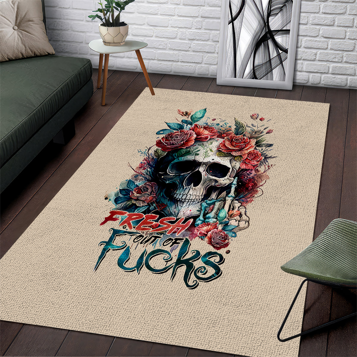 Flower Skull Area Rug Fresh Out Of Fuck - Wonder Print Shop
