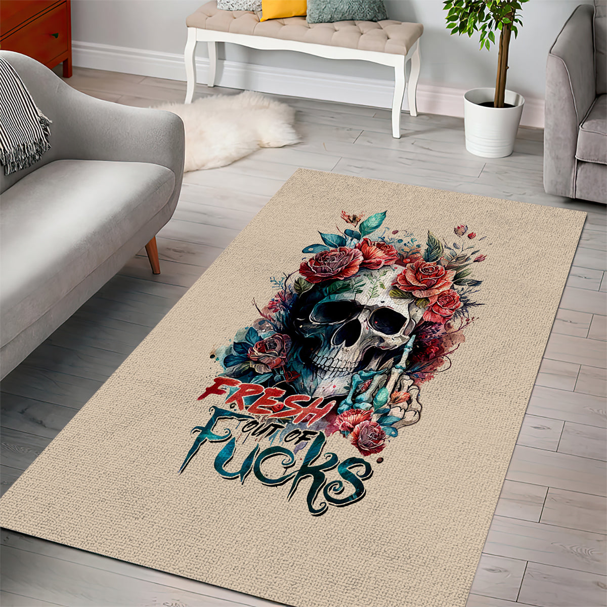 Flower Skull Area Rug Fresh Out Of Fuck - Wonder Print Shop