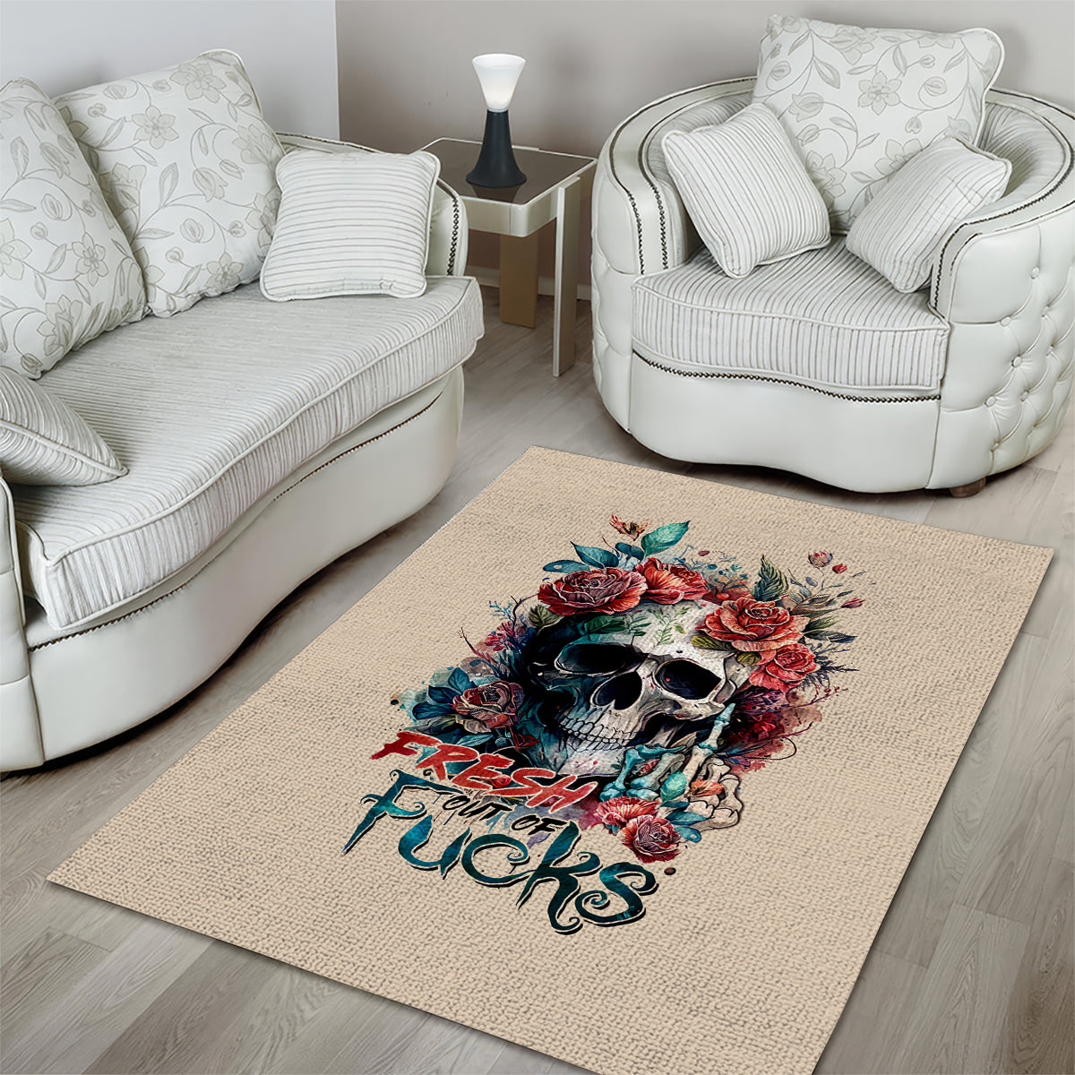 Flower Skull Area Rug Fresh Out Of Fuck - Wonder Print Shop