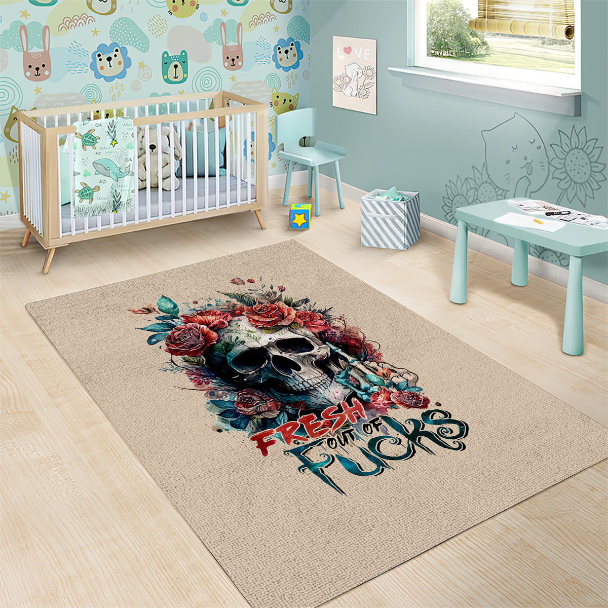 Flower Skull Area Rug Fresh Out Of Fuck - Wonder Print Shop