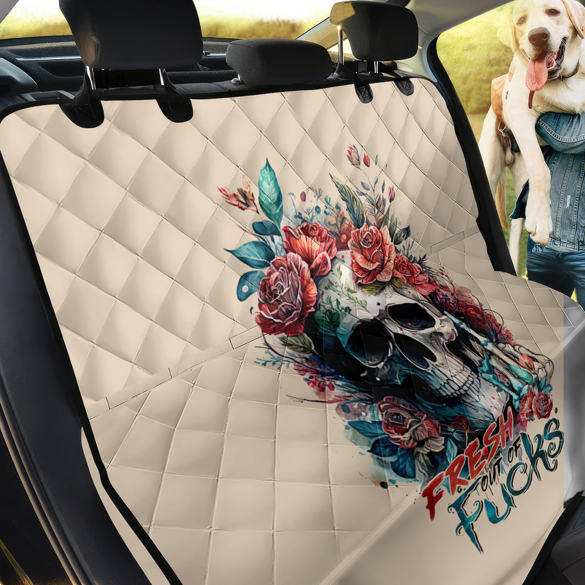 Flower Skull Back Car Seat Cover Fresh Out Of Fuck - Wonder Print Shop