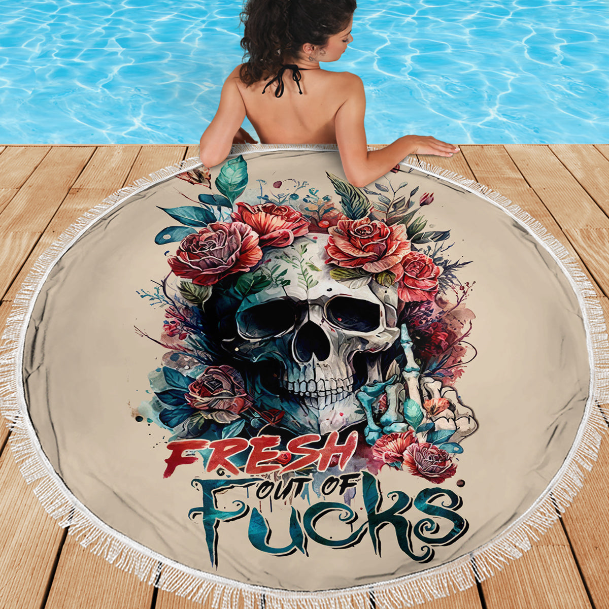 Flower Skull Beach Blanket Fresh Out Of Fuck - Wonder Print Shop