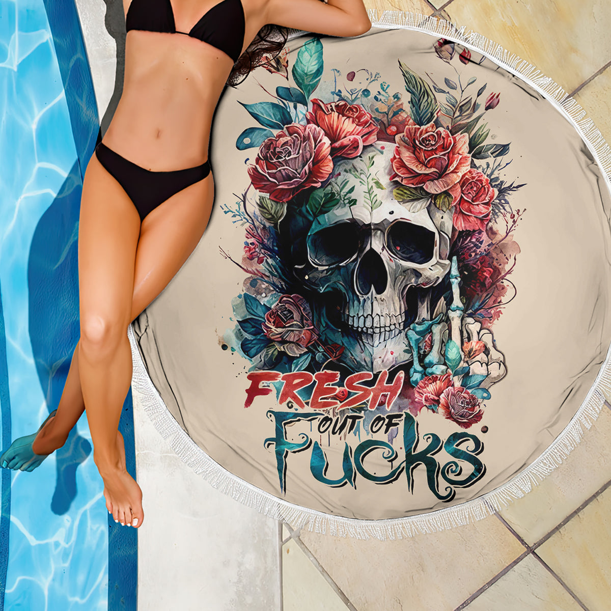 Flower Skull Beach Blanket Fresh Out Of Fuck - Wonder Print Shop
