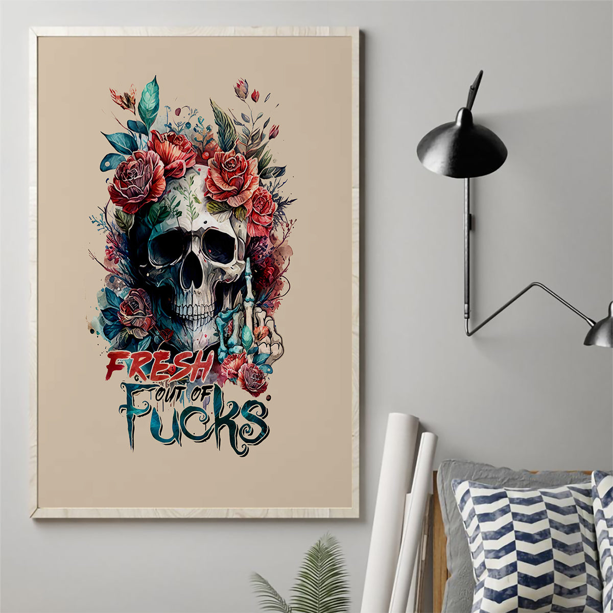 Flower Skull Canvas Wall Art Fresh Out Of Fuck - Wonder Print Shop