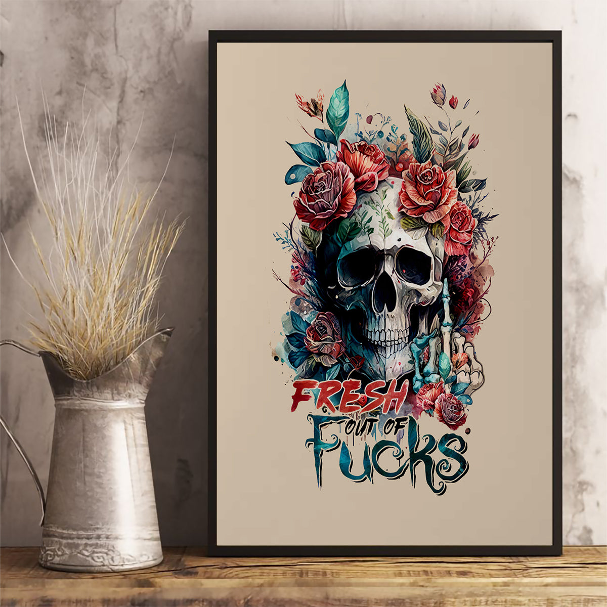 Flower Skull Canvas Wall Art Fresh Out Of Fuck - Wonder Print Shop