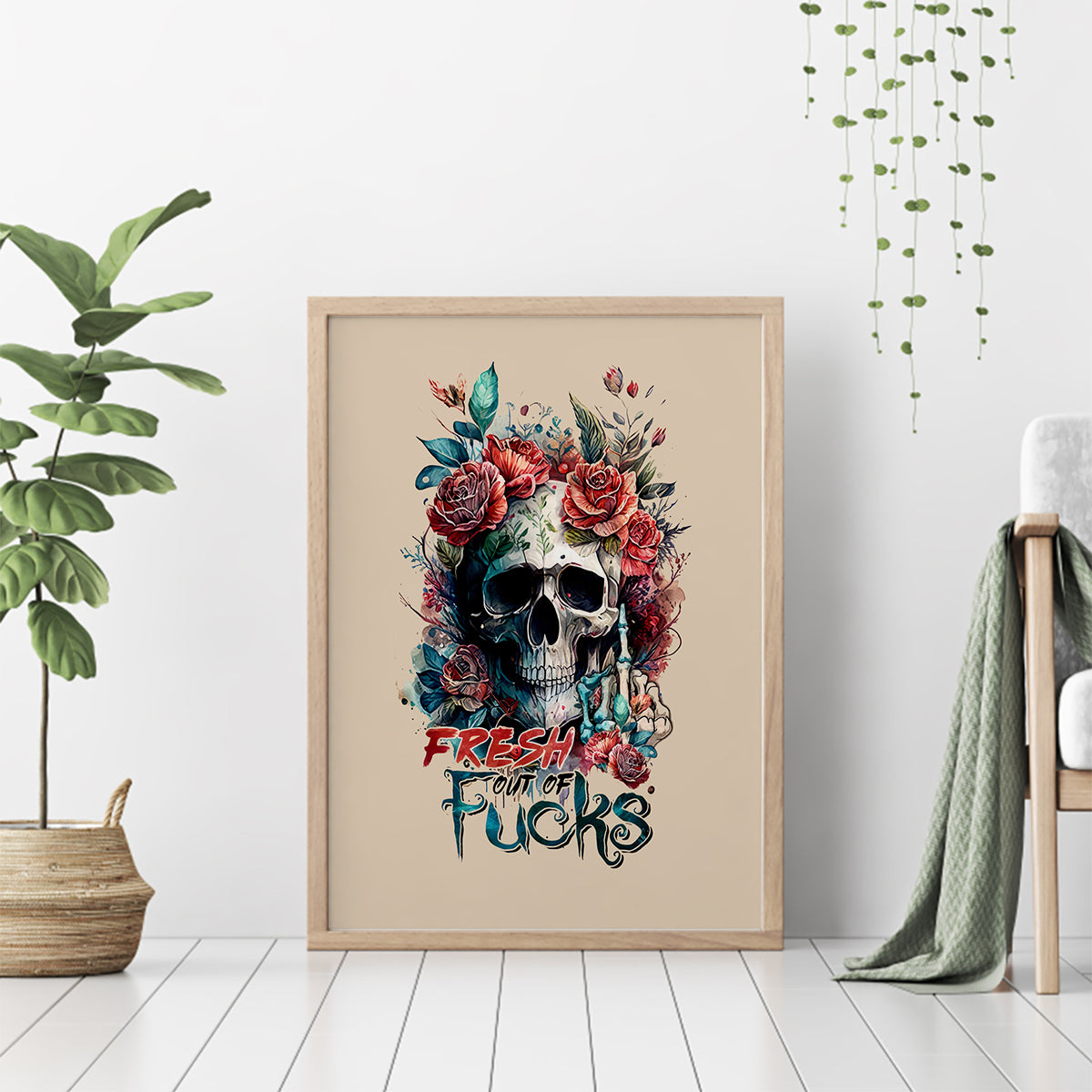 Flower Skull Canvas Wall Art Fresh Out Of Fuck - Wonder Print Shop
