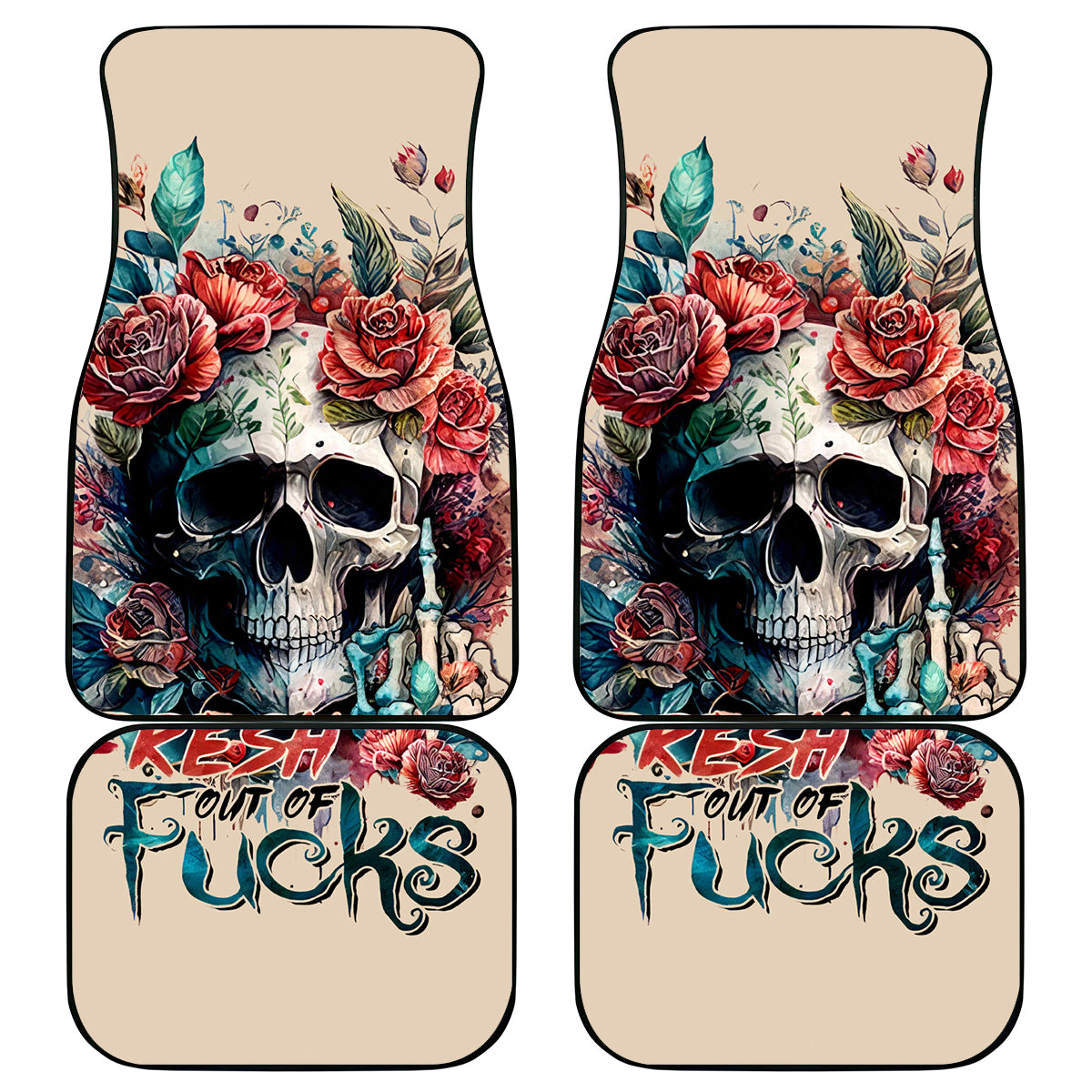 Flower Skull Car Mats Fresh Out Of Fuck - Wonder Print Shop