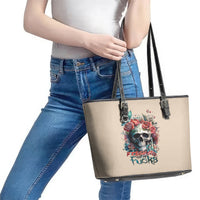 Flower Skull Leather Tote Bag Fresh Out Of Fuck - Wonder Print Shop