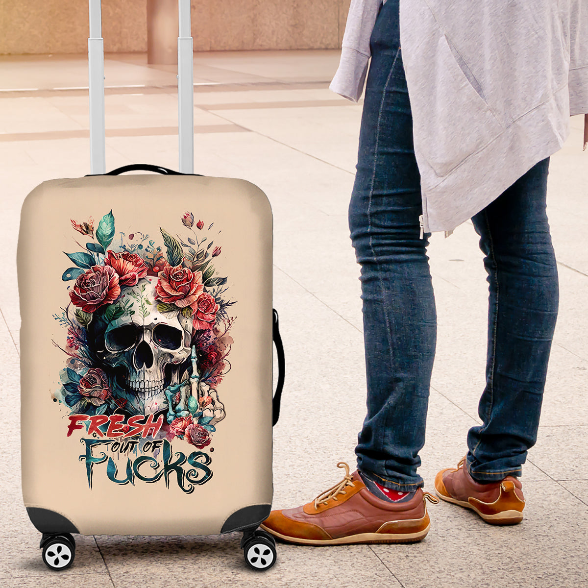 Flower Skull Luggage Cover Fresh Out Of Fuck - Wonder Print Shop