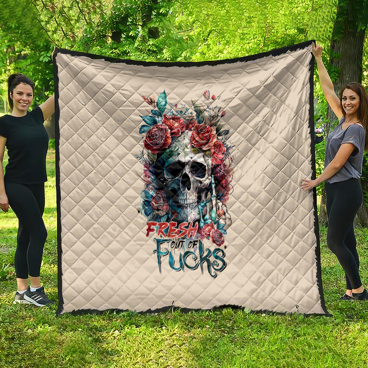 Flower Skull Quilt Fresh Out Of Fuck - Wonder Print Shop