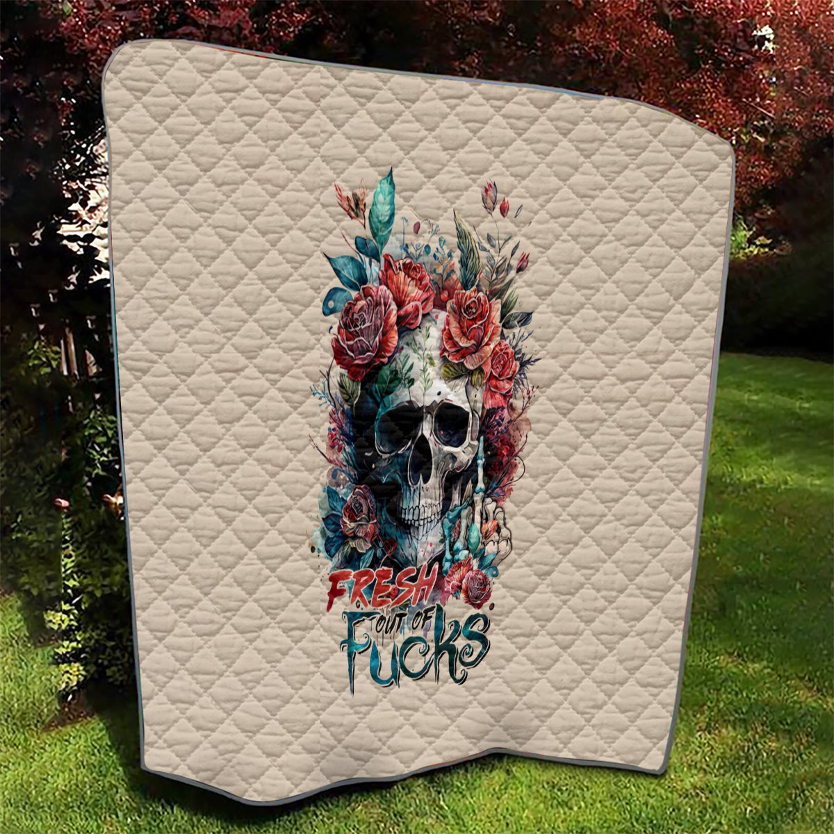 Flower Skull Quilt Fresh Out Of Fuck - Wonder Print Shop