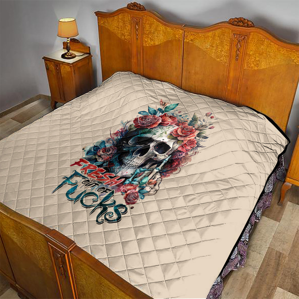 Flower Skull Quilt Fresh Out Of Fuck - Wonder Print Shop