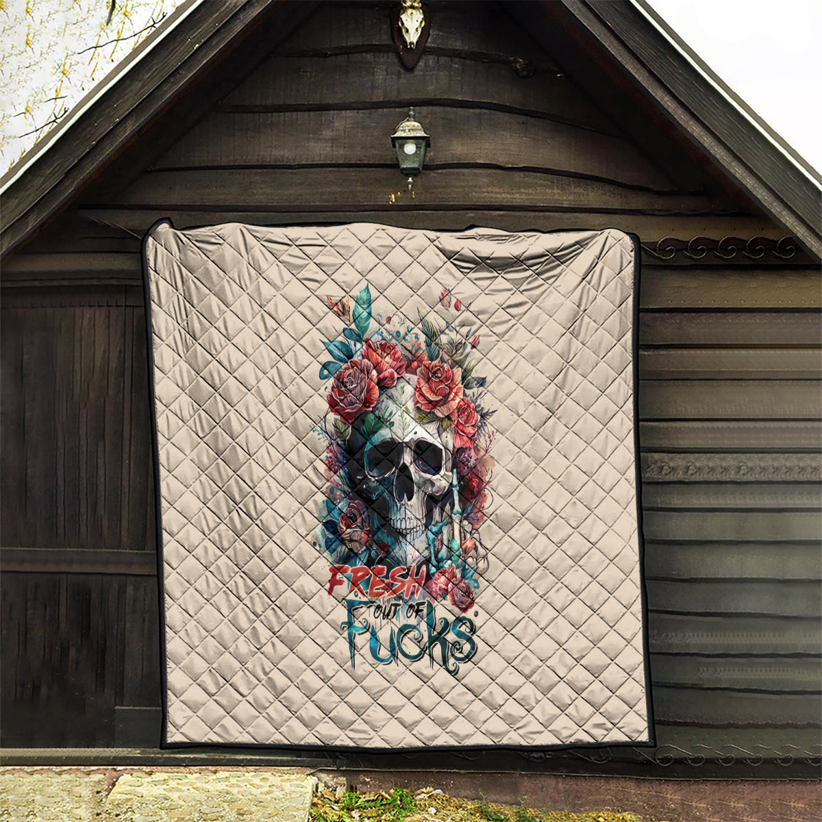 Flower Skull Quilt Fresh Out Of Fuck - Wonder Print Shop