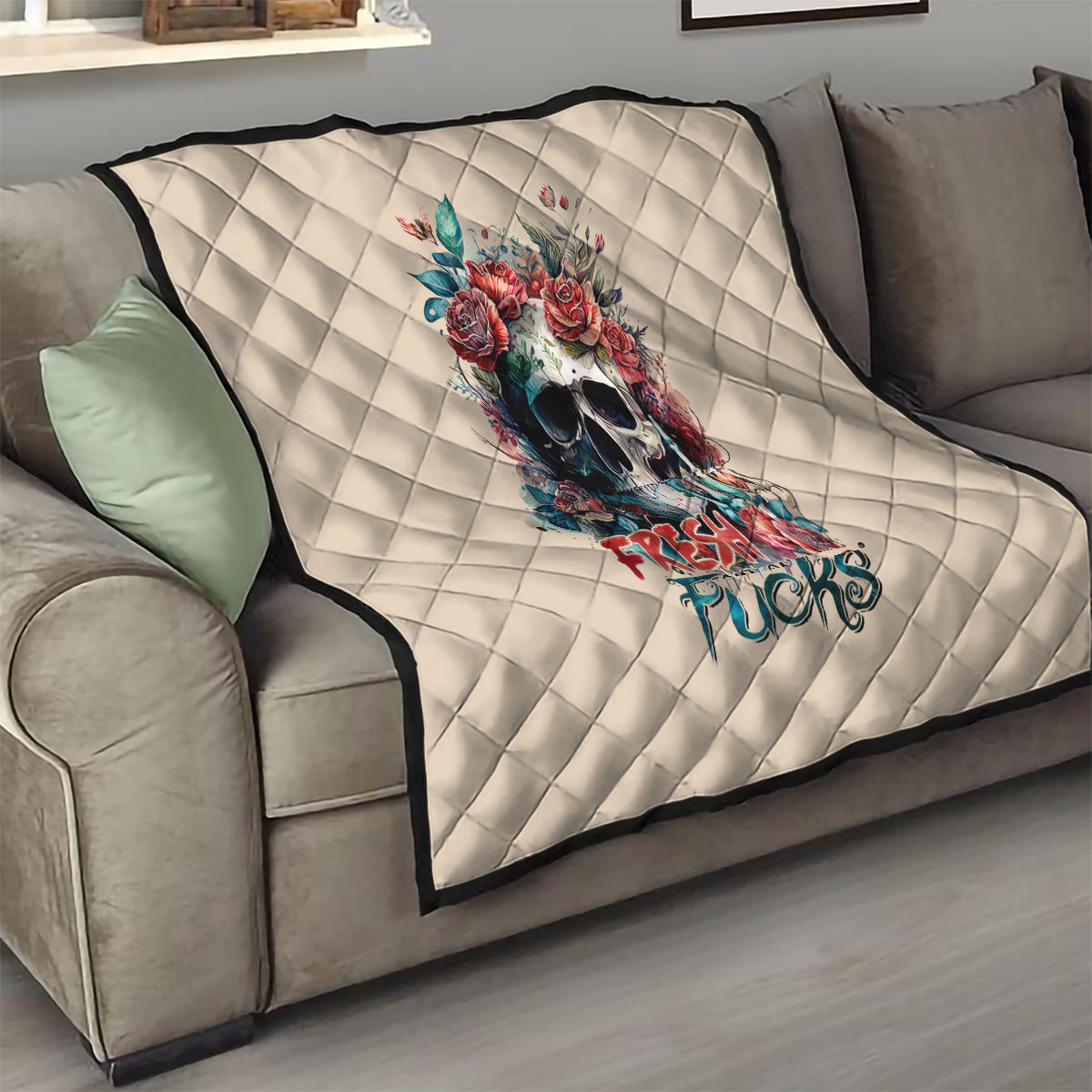 Flower Skull Quilt Fresh Out Of Fuck - Wonder Print Shop