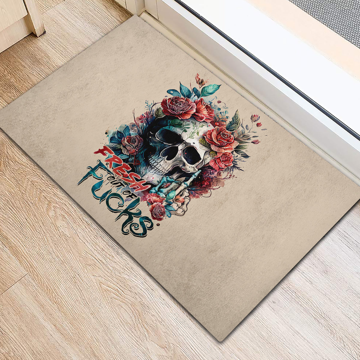 Flower Skull Rubber Doormat Fresh Out Of Fuck - Wonder Print Shop