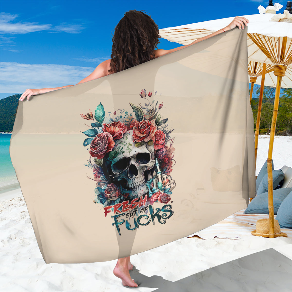Flower Skull Sarong Fresh Out Of Fuck - Wonder Print Shop