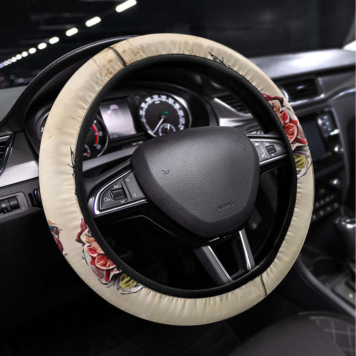 Flower Skull Steering Wheel Cover Fresh Out Of Fuck - Wonder Print Shop