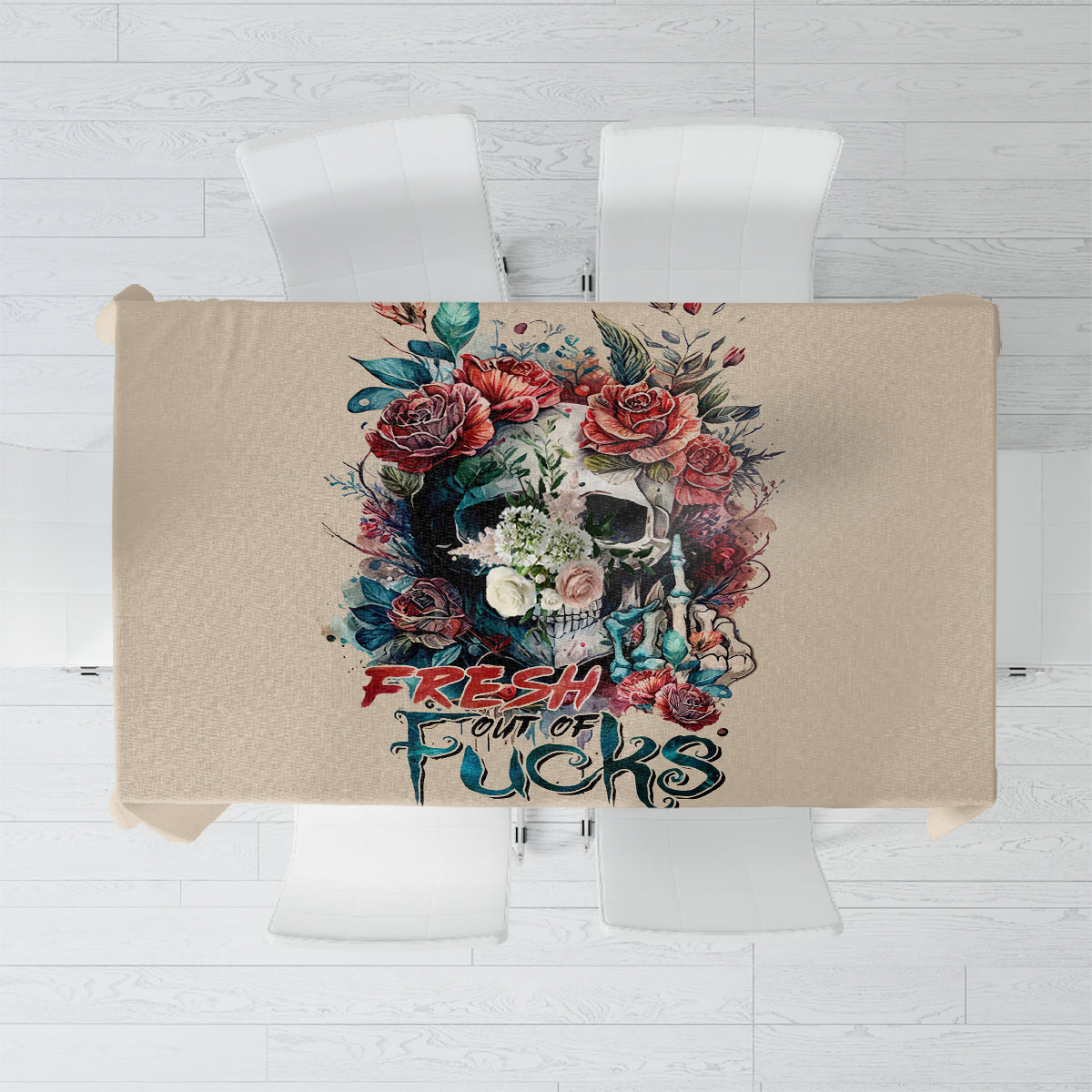 Flower Skull Tablecloth Fresh Out Of Fuck - Wonder Print Shop