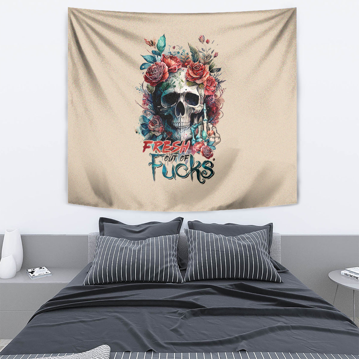 Flower Skull Tapestry Fresh Out Of Fuck - Wonder Print Shop