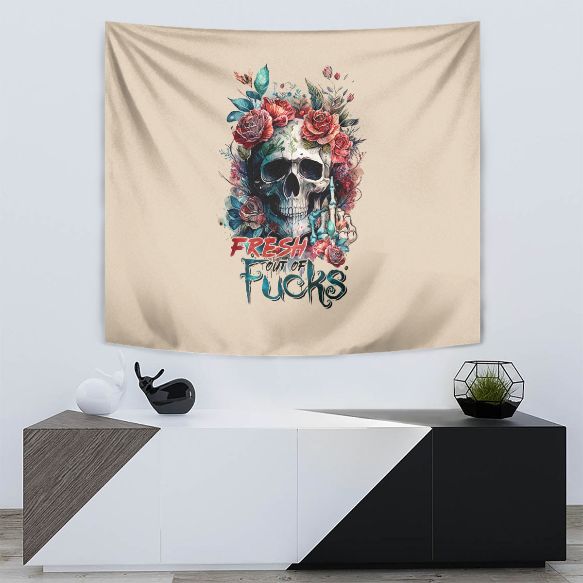 Flower Skull Tapestry Fresh Out Of Fuck - Wonder Print Shop