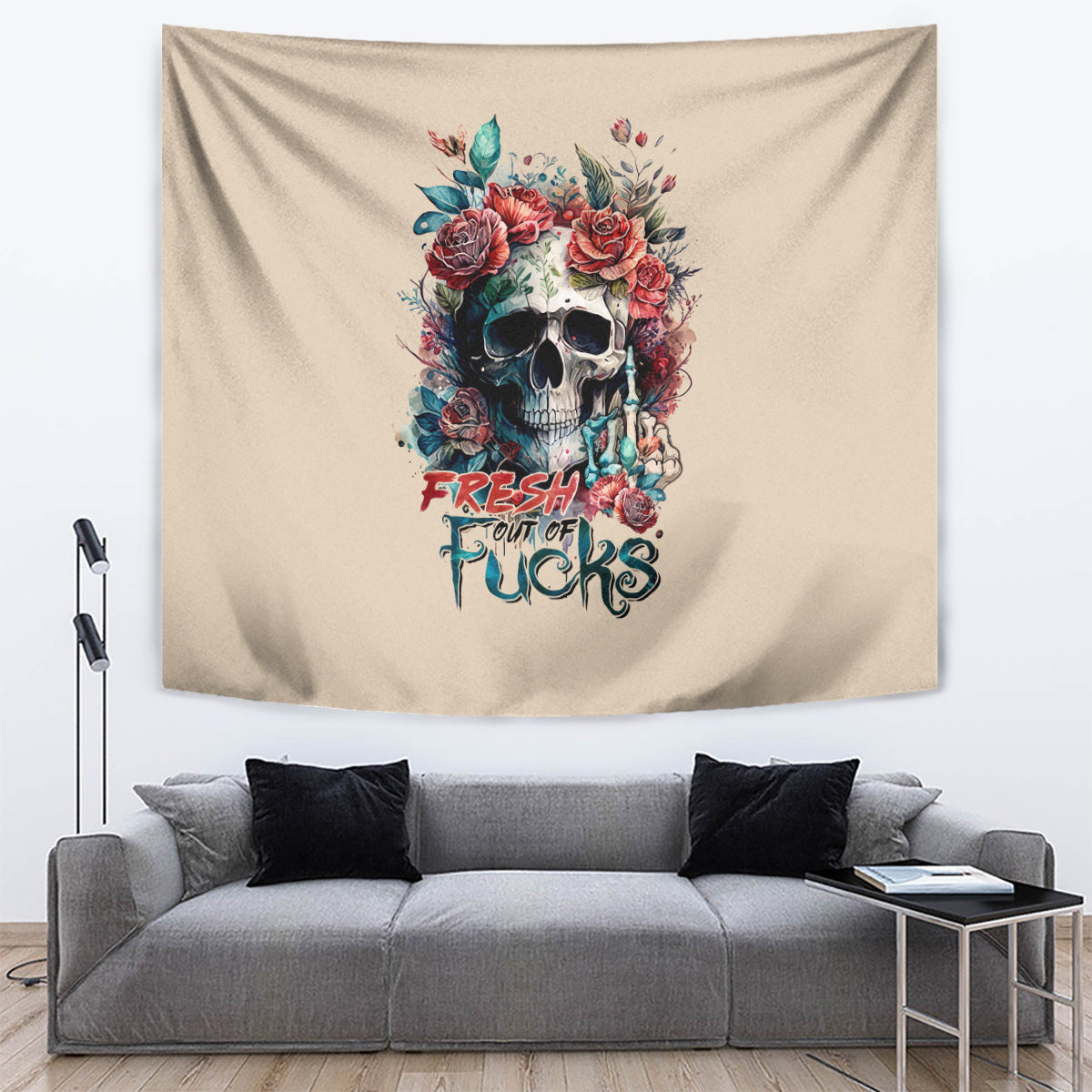 Flower Skull Tapestry Fresh Out Of Fuck - Wonder Print Shop