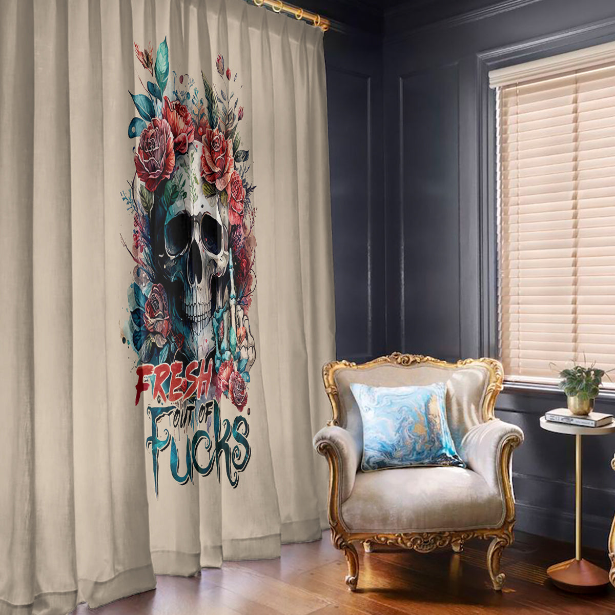 Flower Skull Window Curtain Fresh Out Of Fuck - Wonder Print Shop