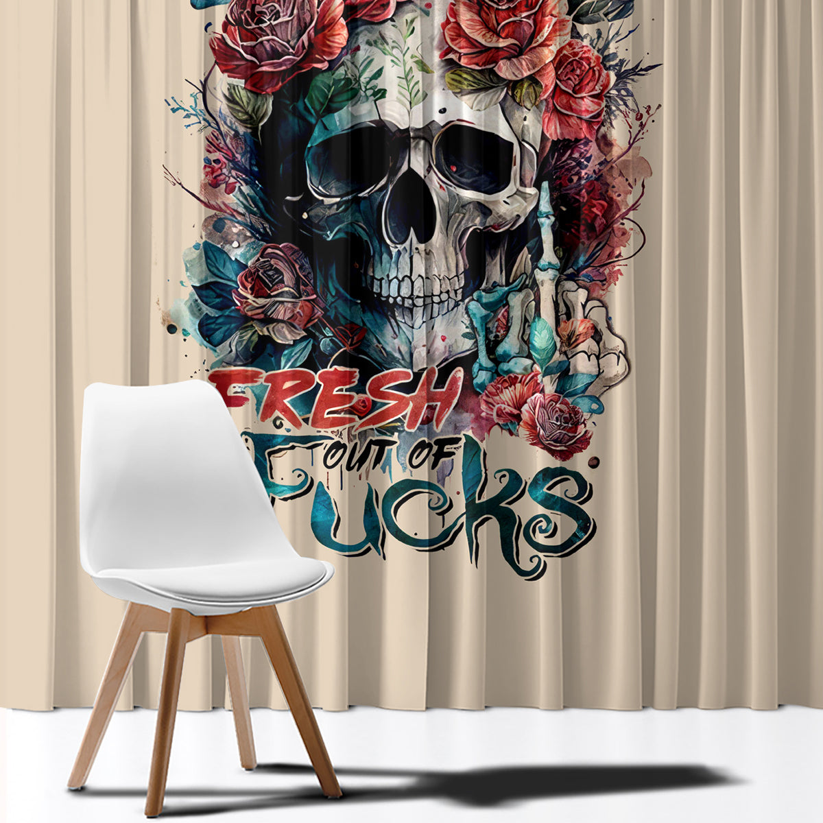 Flower Skull Window Curtain Fresh Out Of Fuck - Wonder Print Shop
