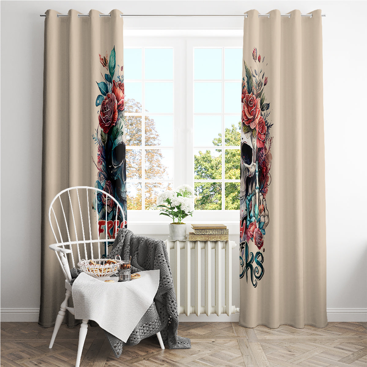 Flower Skull Window Curtain Fresh Out Of Fuck - Wonder Print Shop