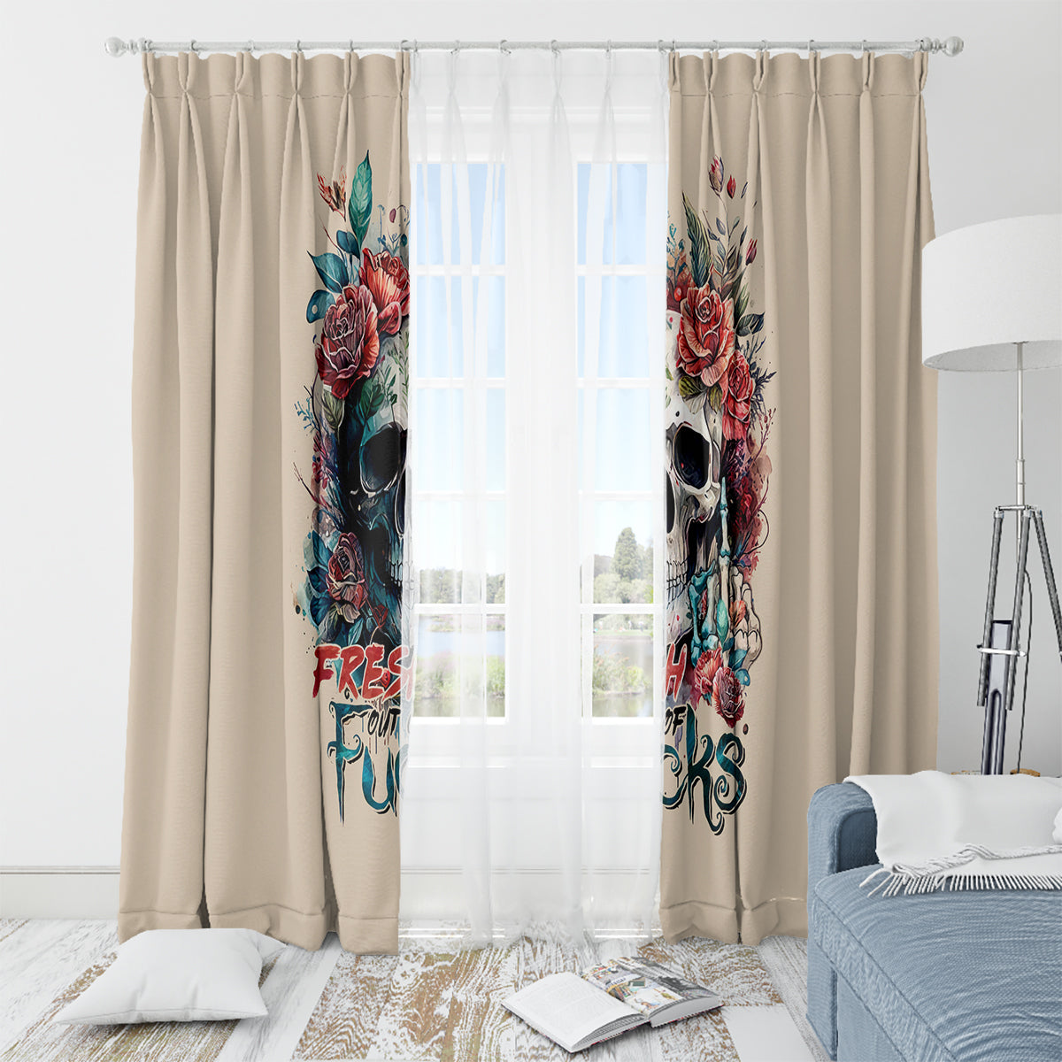 Flower Skull Window Curtain Fresh Out Of Fuck - Wonder Print Shop