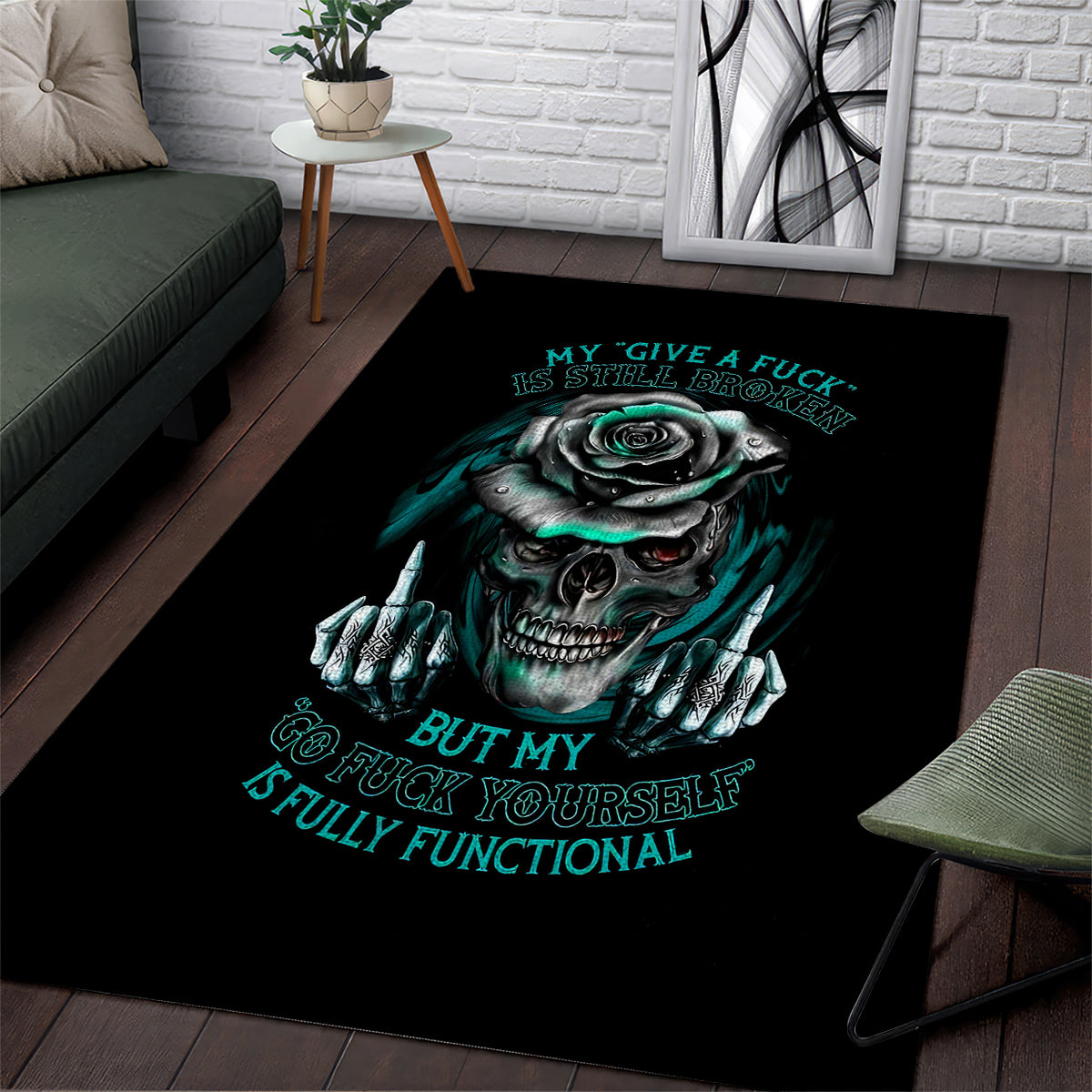 Rose Skull Area Rug Go Fuck Yourself Is Fully Functional - Wonder Print Shop