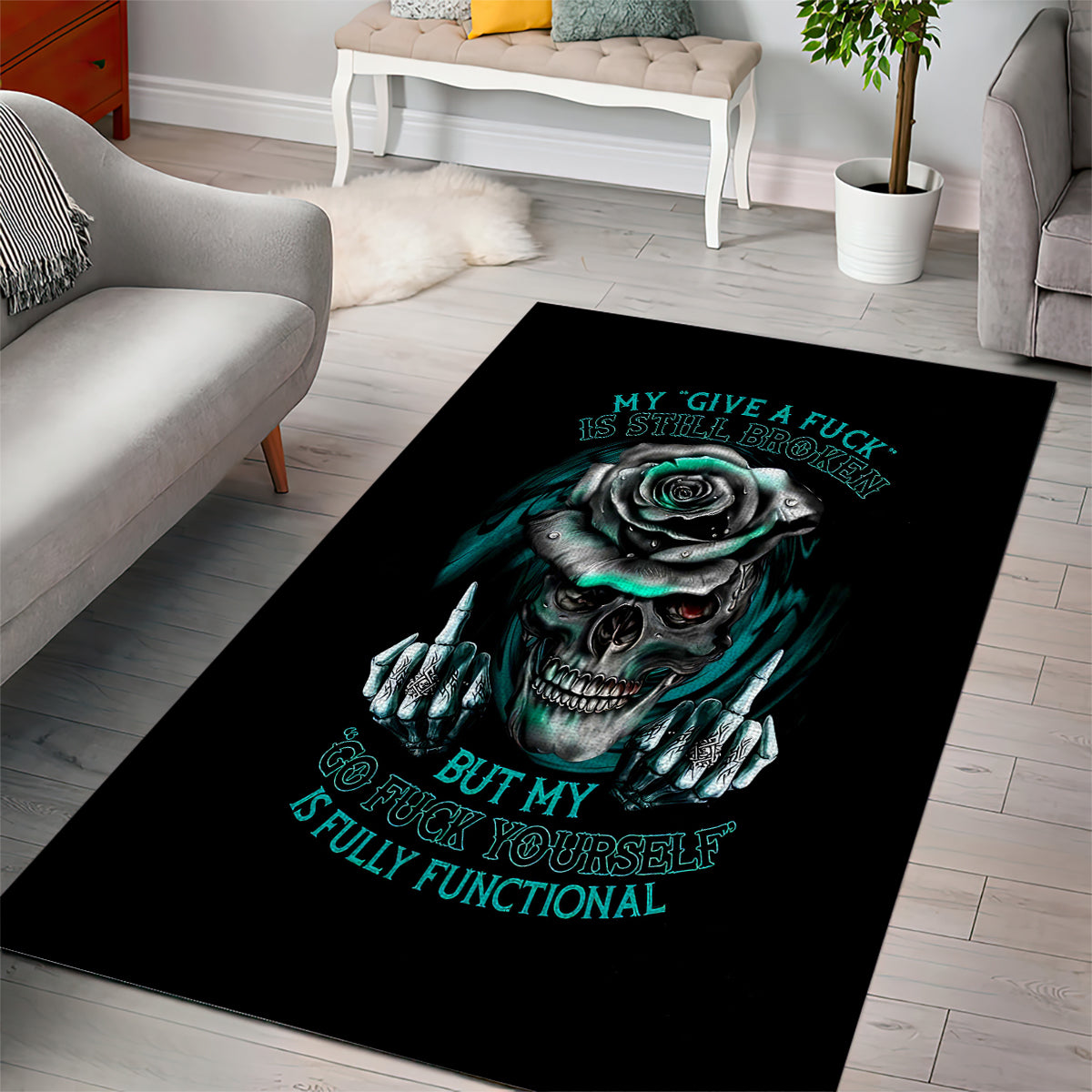 Rose Skull Area Rug Go Fuck Yourself Is Fully Functional - Wonder Print Shop