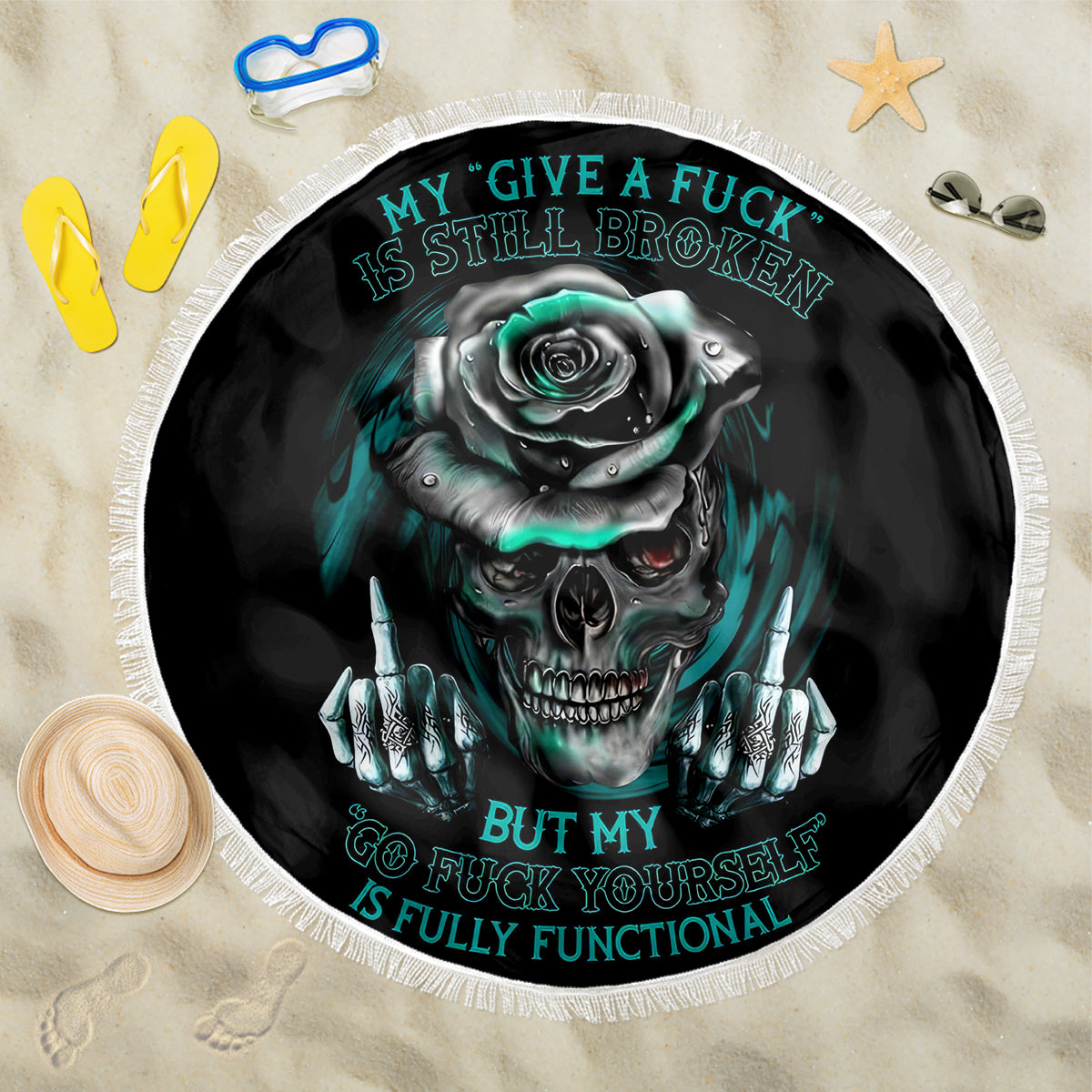 Rose Skull Beach Blanket Go Fuck Yourself Is Fully Functional - Wonder Print Shop