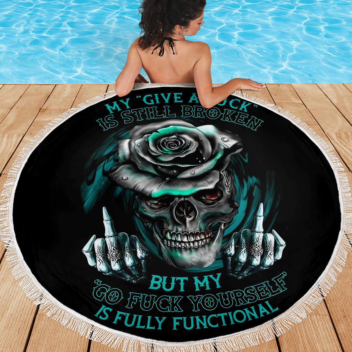Rose Skull Beach Blanket Go Fuck Yourself Is Fully Functional - Wonder Print Shop