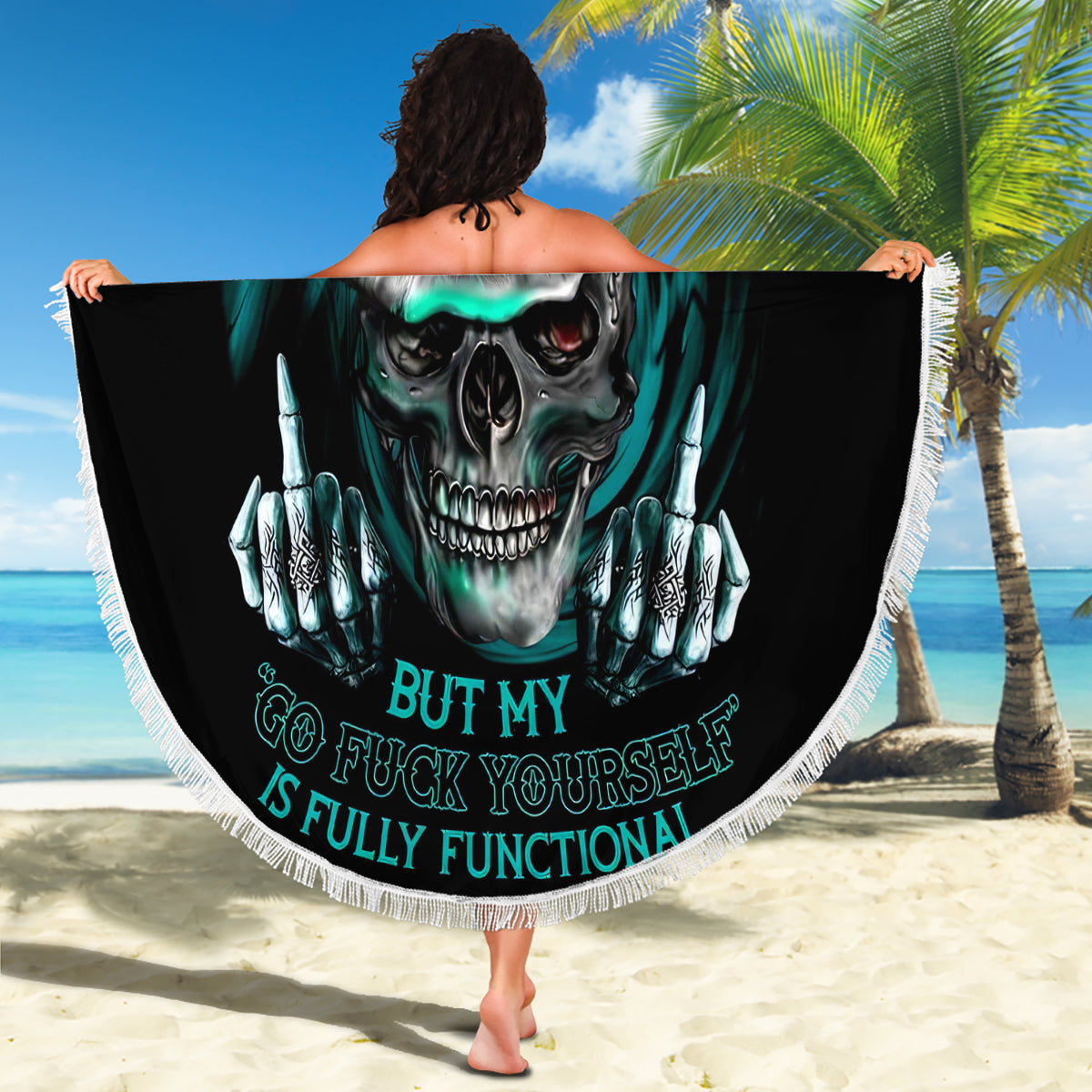 Rose Skull Beach Blanket Go Fuck Yourself Is Fully Functional - Wonder Print Shop