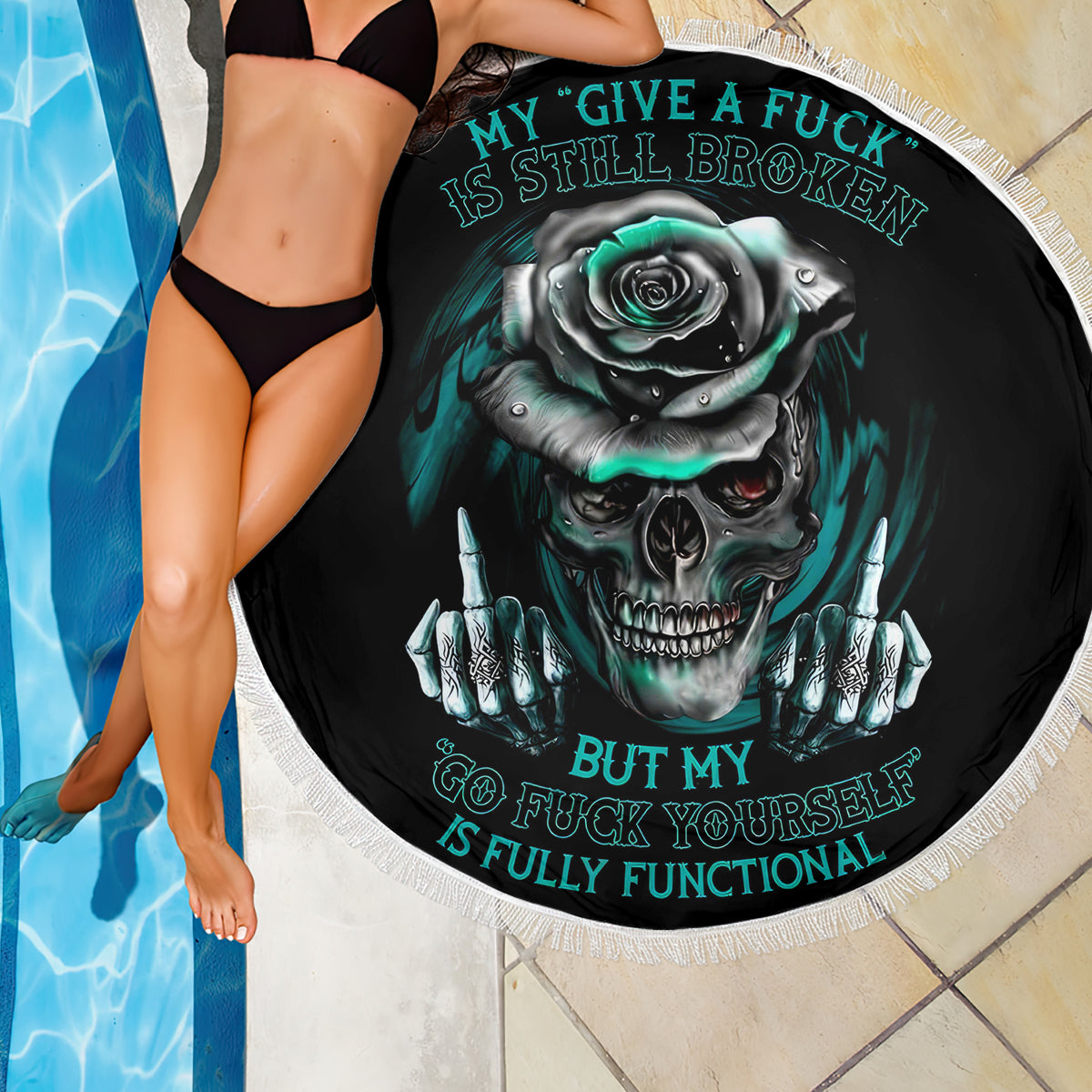Rose Skull Beach Blanket Go Fuck Yourself Is Fully Functional - Wonder Print Shop