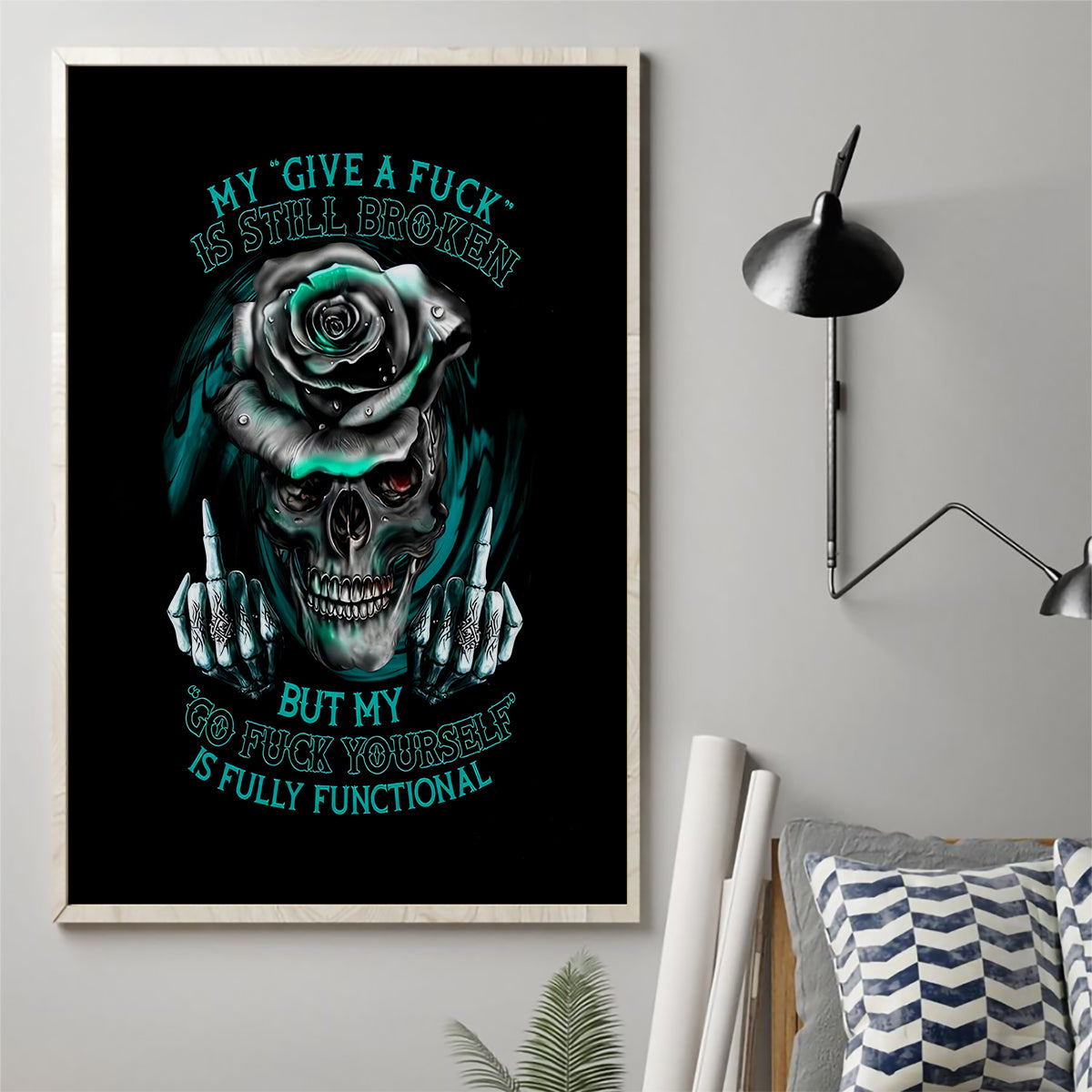 Rose Skull Canvas Wall Art Go Fuck Yourself Is Fully Functional - Wonder Print Shop