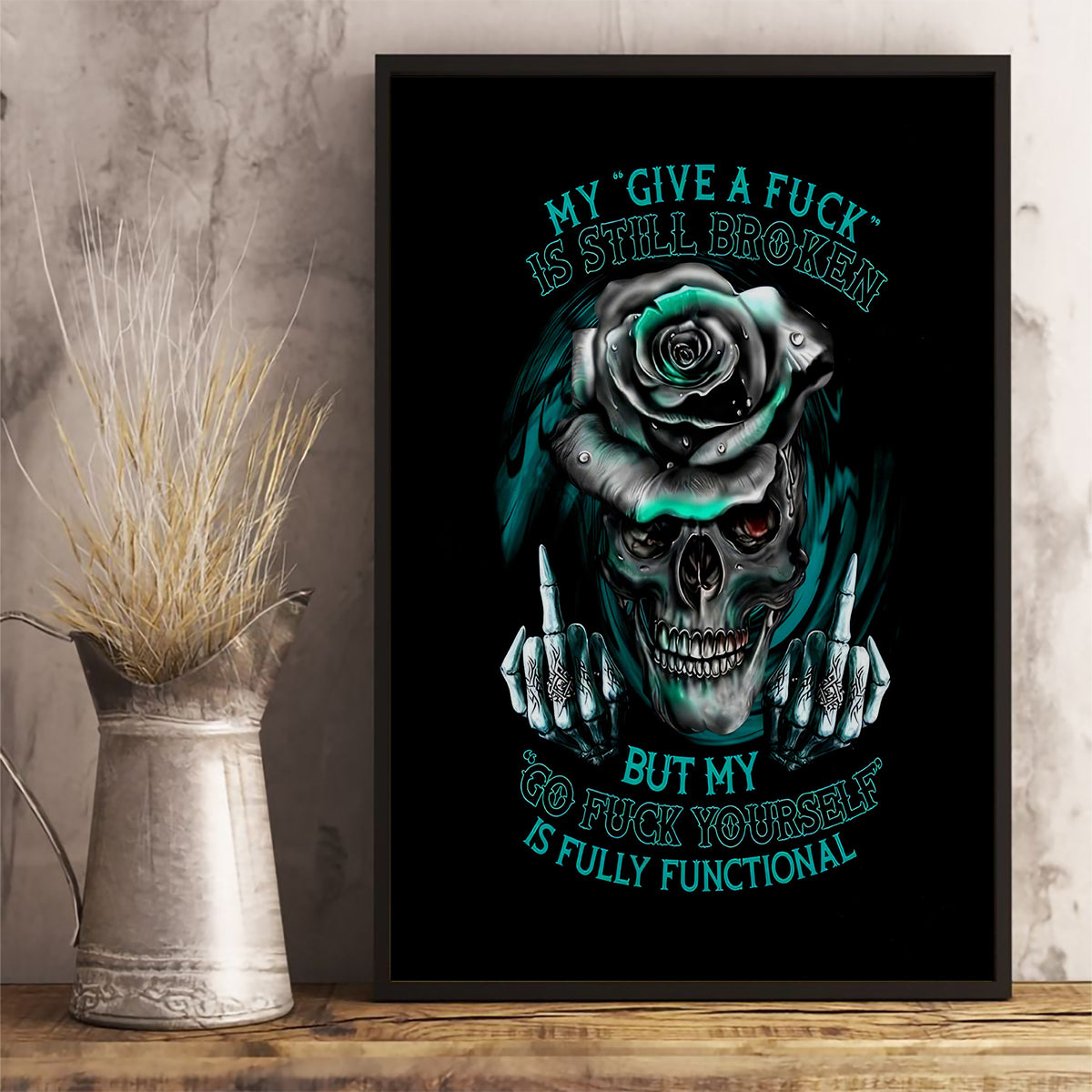 Rose Skull Canvas Wall Art Go Fuck Yourself Is Fully Functional - Wonder Print Shop