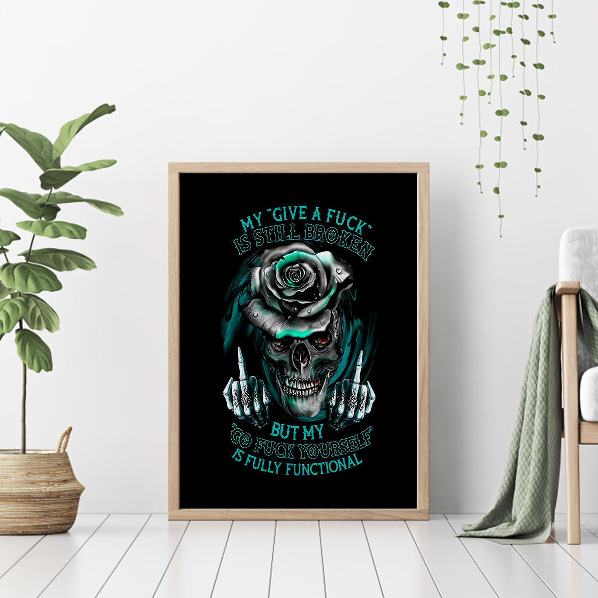 Rose Skull Canvas Wall Art Go Fuck Yourself Is Fully Functional - Wonder Print Shop