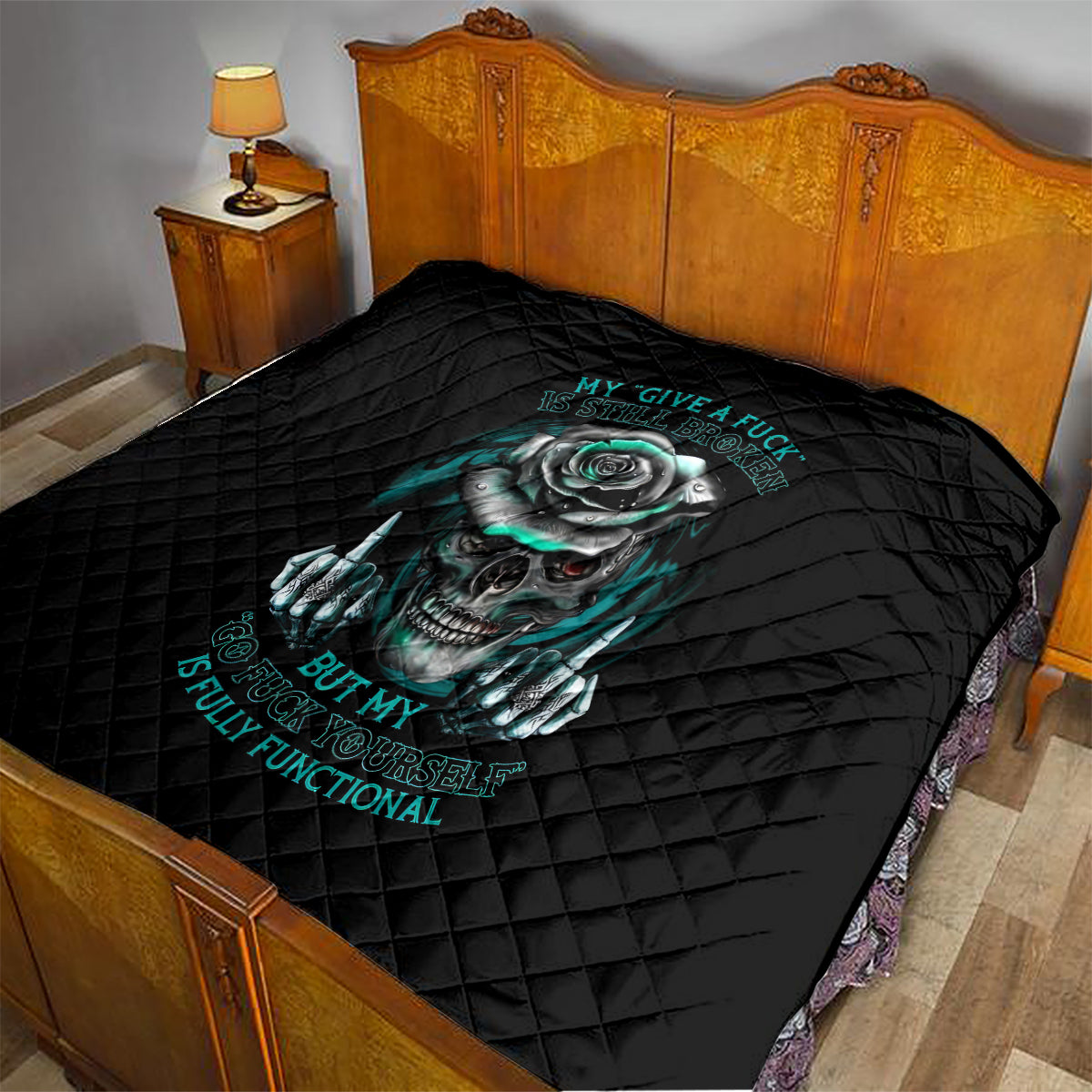 Rose Skull Quilt Go Fuck Yourself Is Fully Functional - Wonder Print Shop