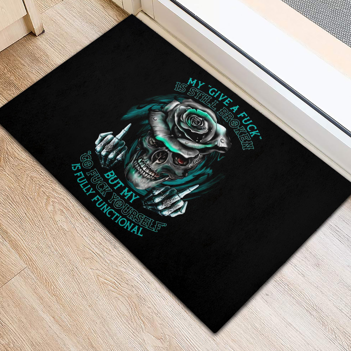 Rose Skull Rubber Doormat Go Fuck Yourself Is Fully Functional - Wonder Print Shop