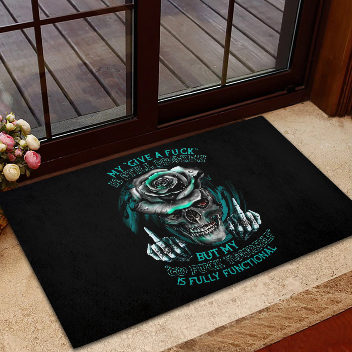 Rose Skull Rubber Doormat Go Fuck Yourself Is Fully Functional - Wonder Print Shop