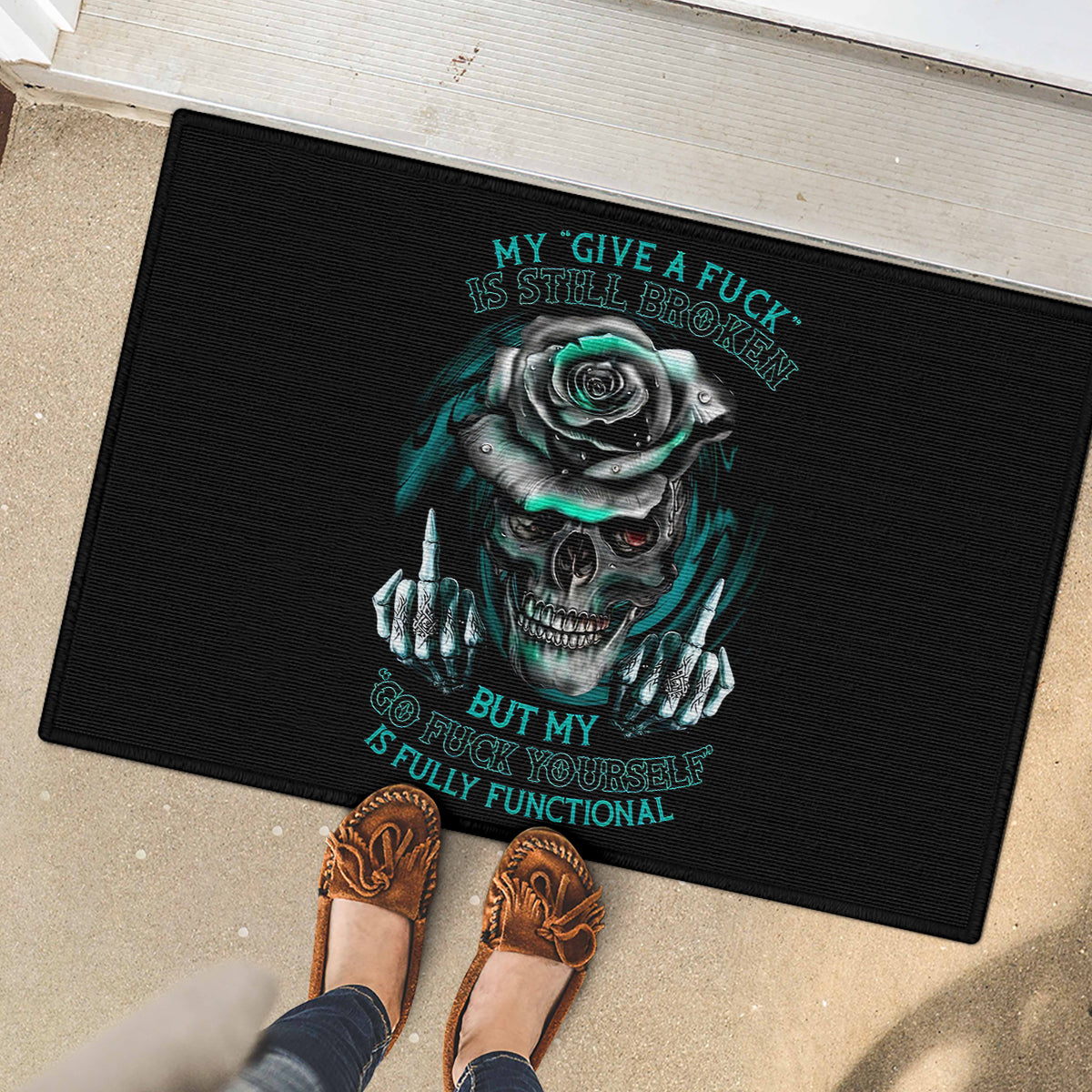Rose Skull Rubber Doormat Go Fuck Yourself Is Fully Functional - Wonder Print Shop