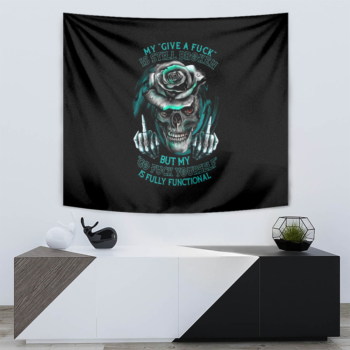 Rose Skull Tapestry Go Fuck Yourself Is Fully Functional - Wonder Print Shop