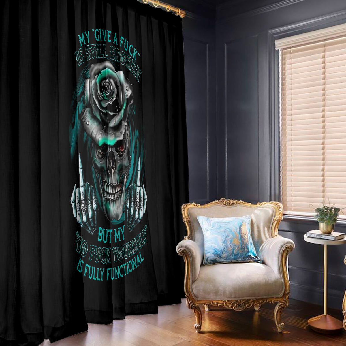 Rose Skull Window Curtain Go Fuck Yourself Is Fully Functional - Wonder Print Shop