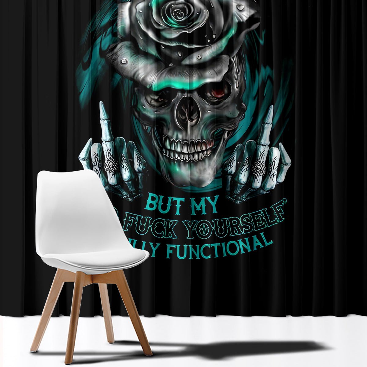 Rose Skull Window Curtain Go Fuck Yourself Is Fully Functional - Wonder Print Shop