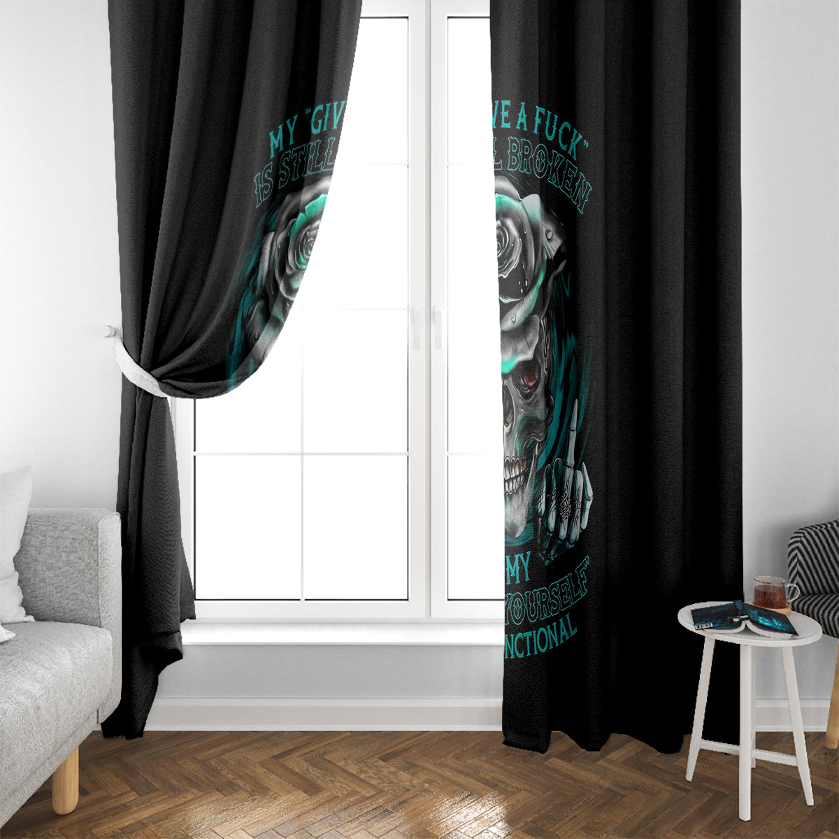 Rose Skull Window Curtain Go Fuck Yourself Is Fully Functional - Wonder Print Shop