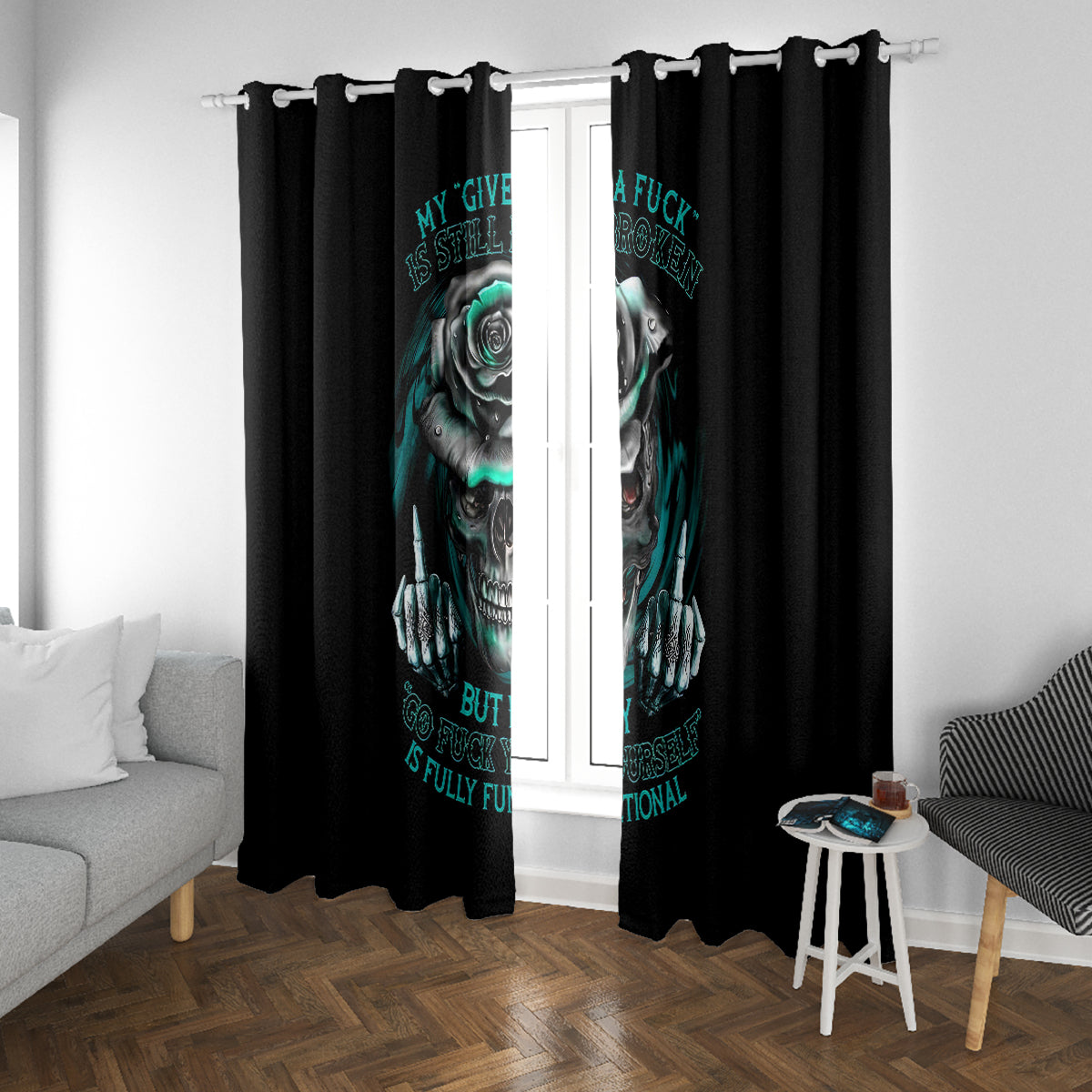 Rose Skull Window Curtain Go Fuck Yourself Is Fully Functional - Wonder Print Shop