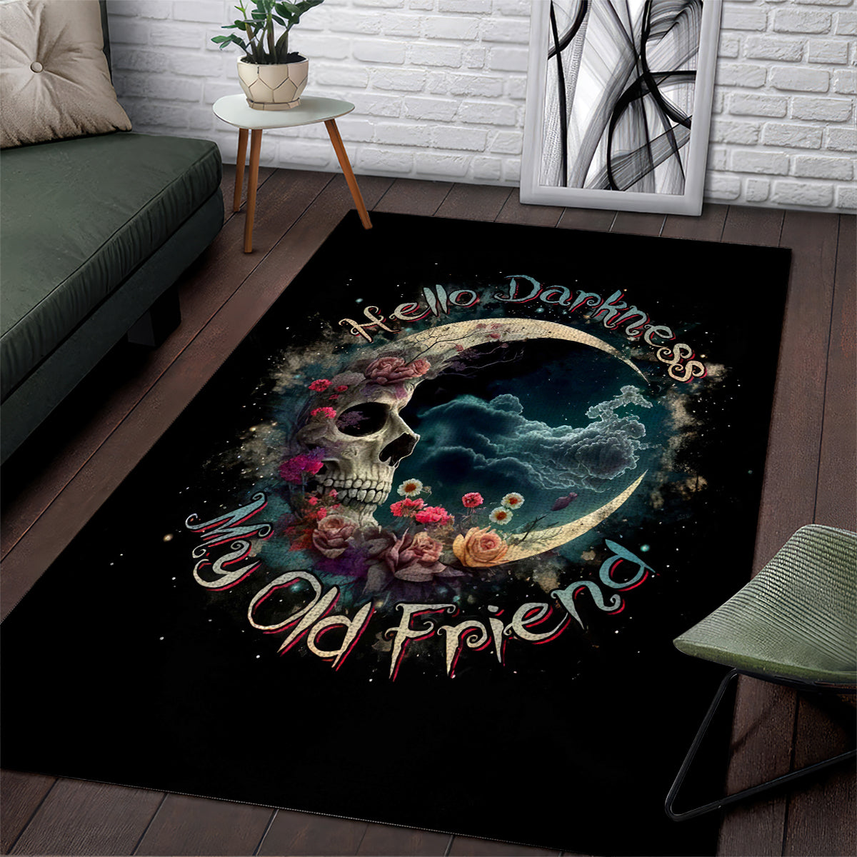 Moon Skull Area Rug Hello Darkness My Old Friend Moon - Wonder Print Shop