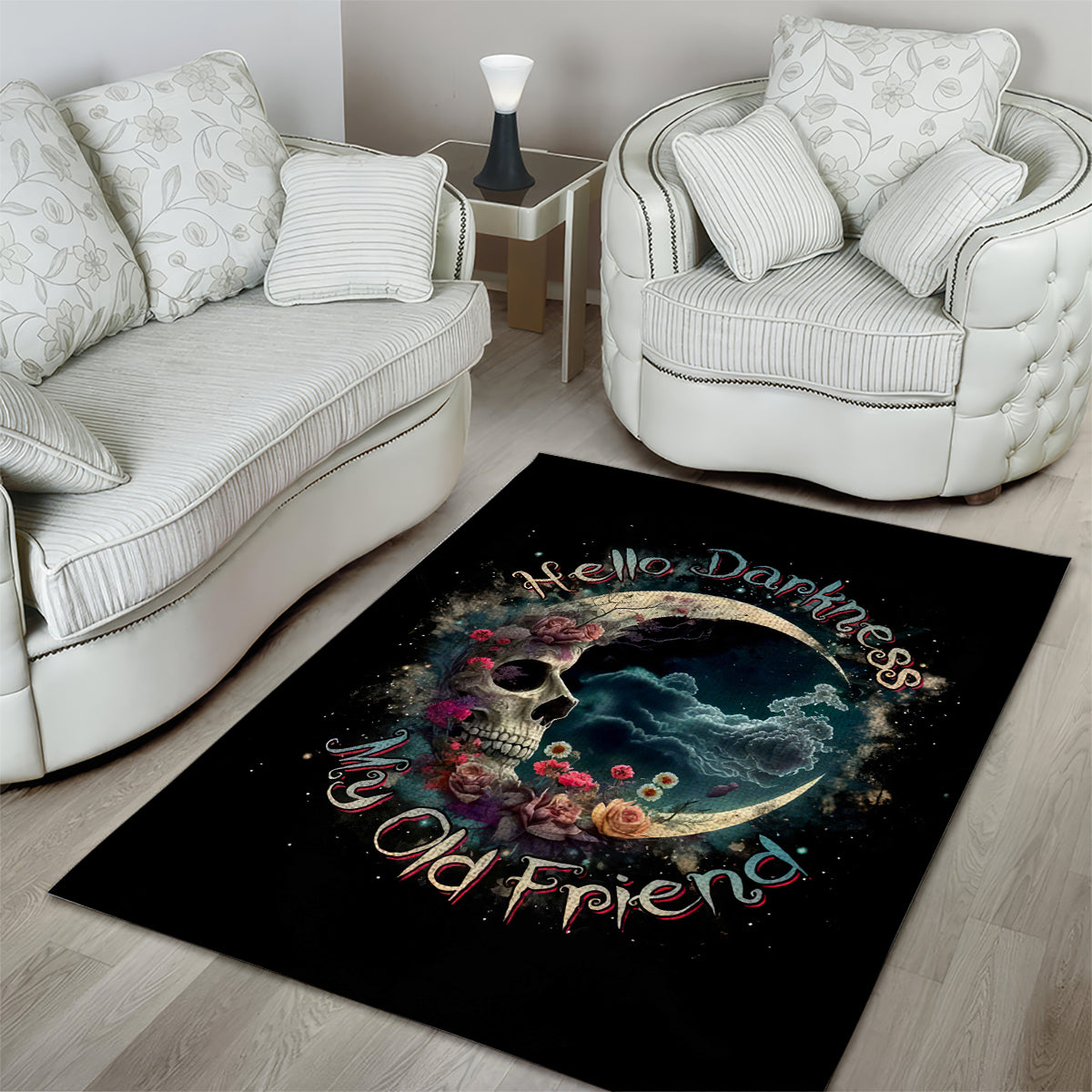 Moon Skull Area Rug Hello Darkness My Old Friend Moon - Wonder Print Shop